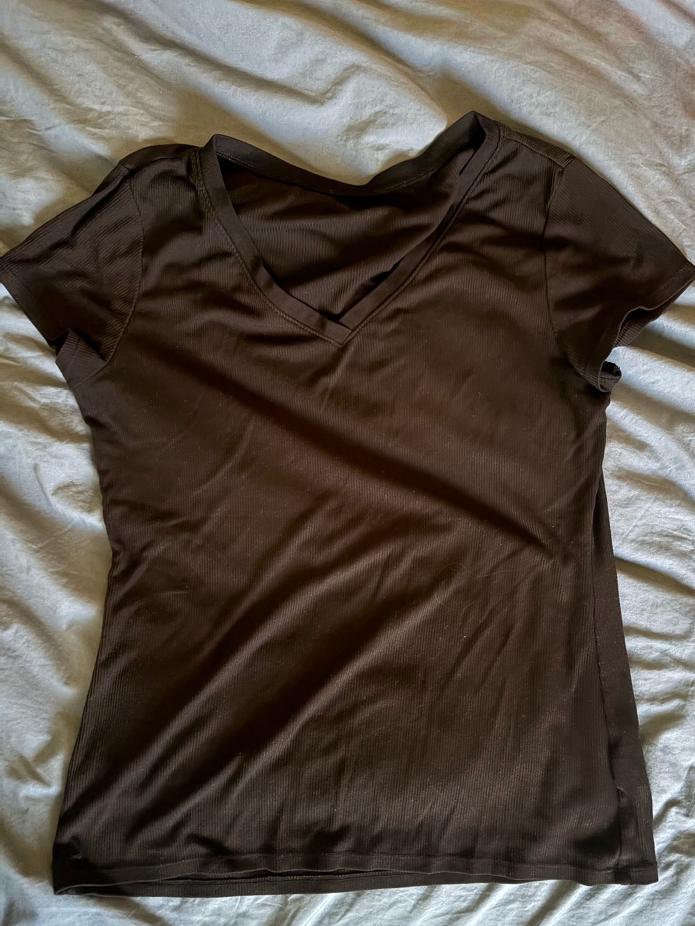 Black Ribbed V-Neck Women's Tee [Medium]